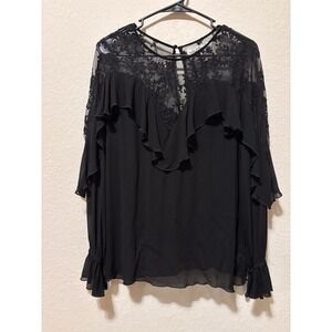 Johnny Was Love Black Lace Yoke Ruffle Blouse S Victorian Romantic Boho Goth